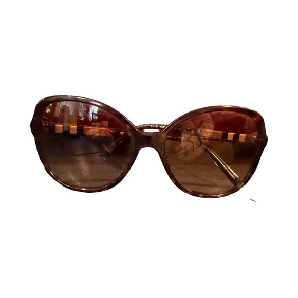 Burberry Women's Tortoiseshell Square Frame Sunglasses Nova Check Temples - Picture 10 of 13